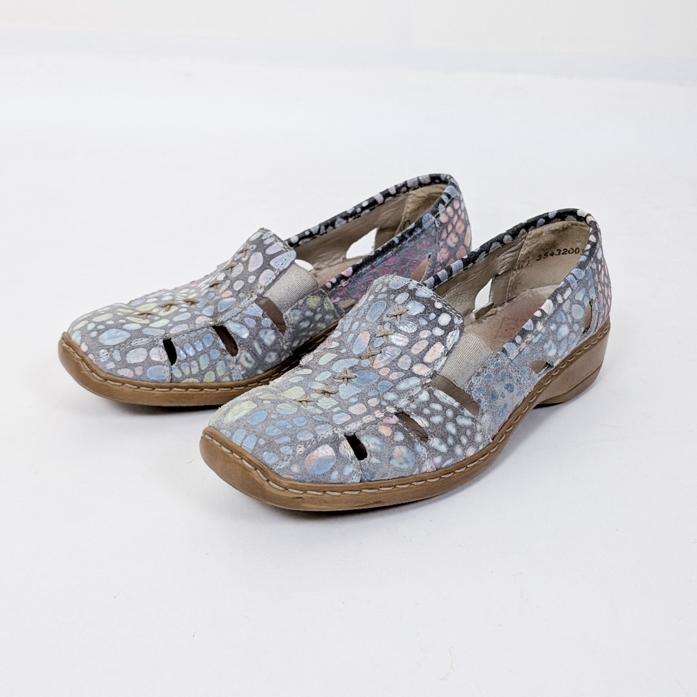 Rieker Leather Flats Slip On Pastel Square Toe Comfortable Anti Stress